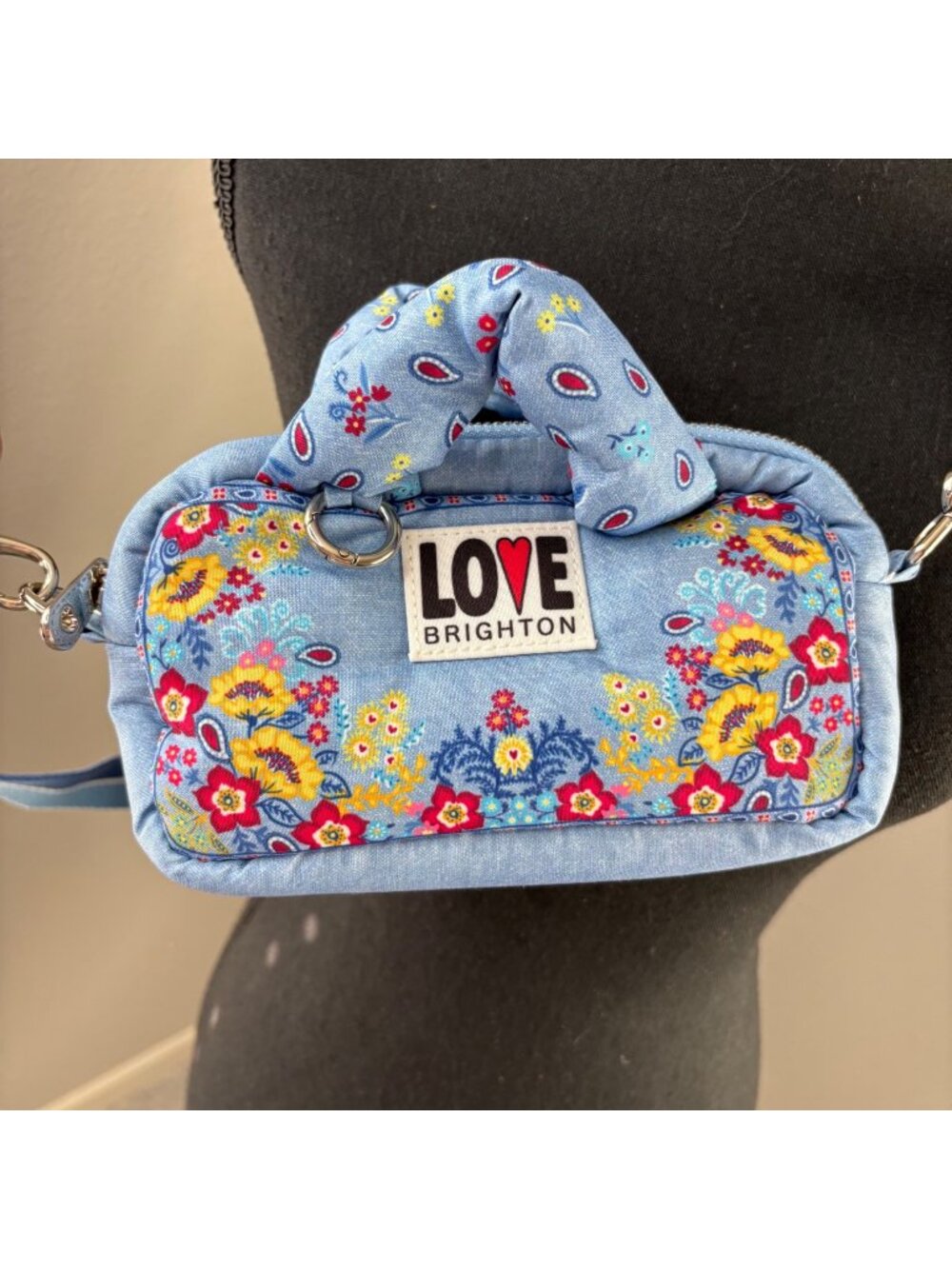 Brighton Love Sling Bag Crossbody Floral Wide Strap Silver-Tone Hardware